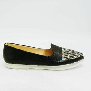 Bolaro Womens‎ Loafer Flat Shoes Black Silver 6